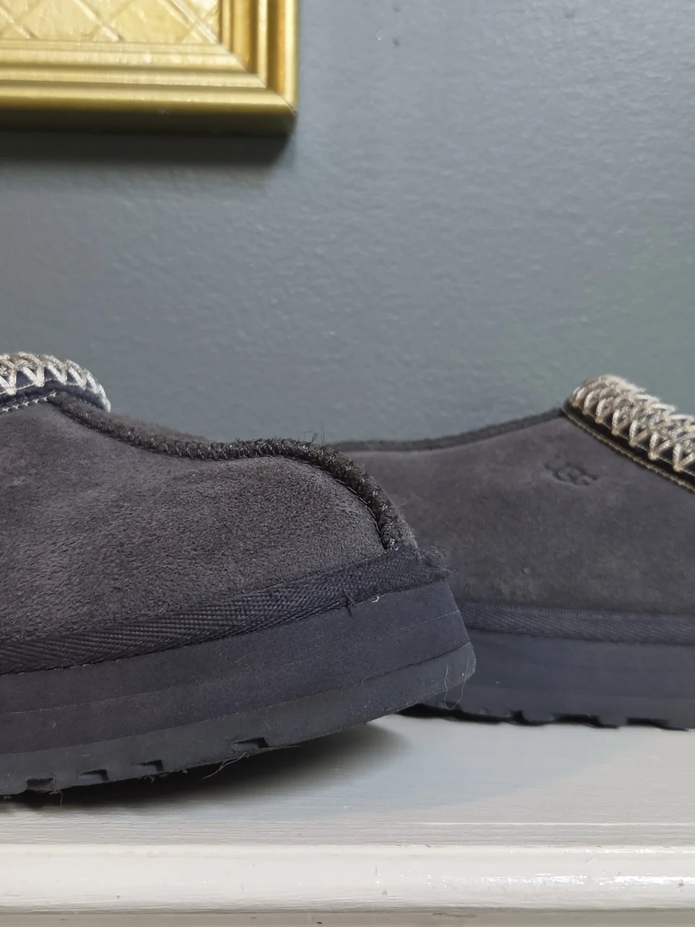 UGG Girls Slip-On Moccasins in Charcoal with Cream Trim- Size 13